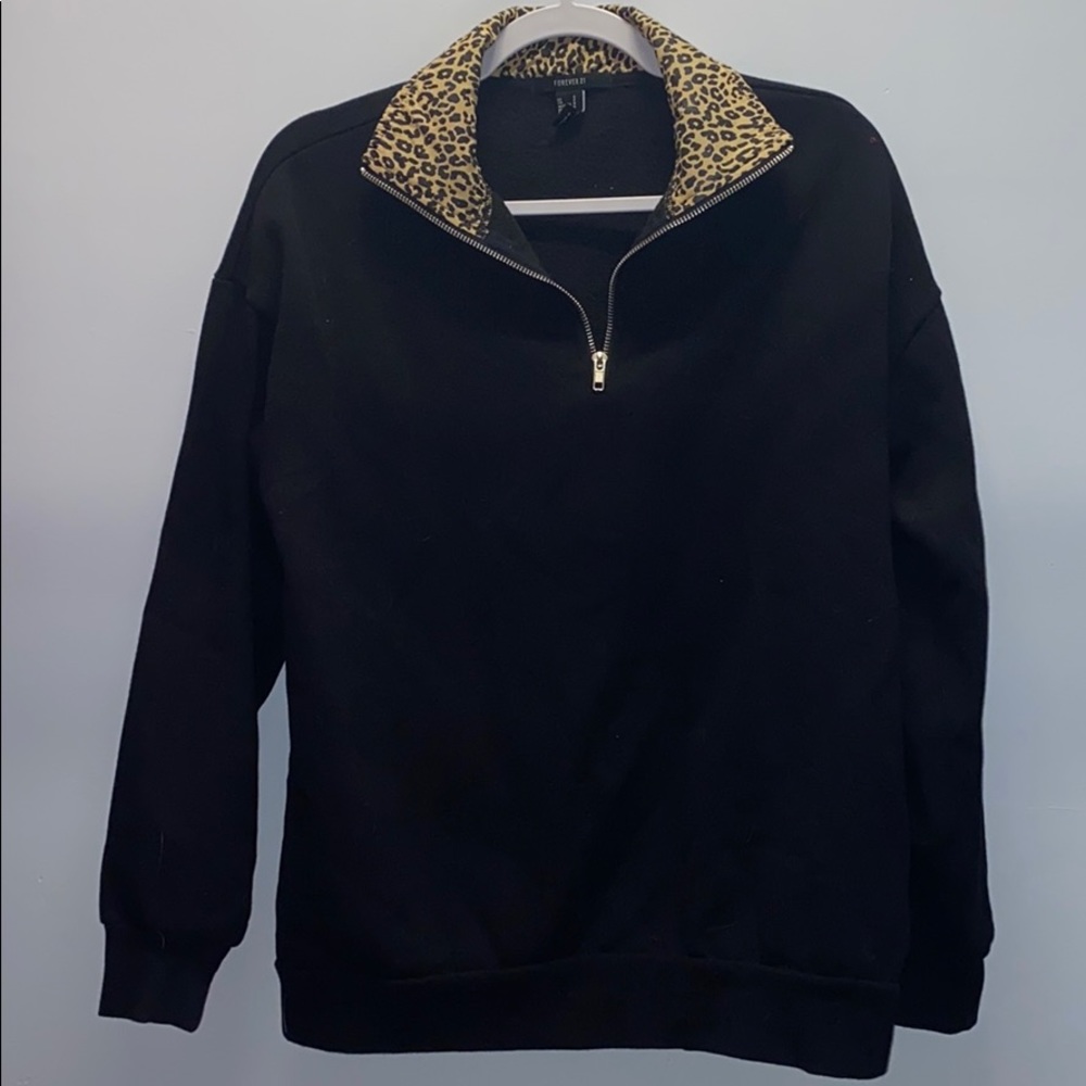 Forever 21 cheetah collar quarter zip up